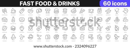 Fast food and drinks line icons collection. Bar, restaurant, food icons. UI icon set. Thin outline icons pack. Vector illustration EPS10 Royalty-Free Stock Photo #2324096227
