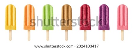 Set of various colorful fruit and berry popsicles isolated on white background Royalty-Free Stock Photo #2324103417