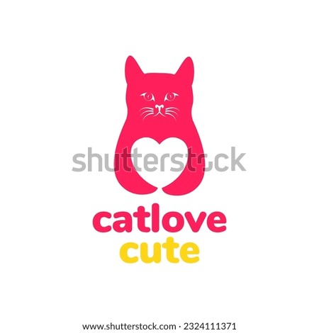 animal pets cat hug love heart mascot modern logo design vector
