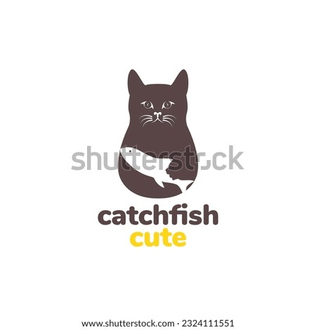 animal pets cat catching fish food hunter mascot logo design vector