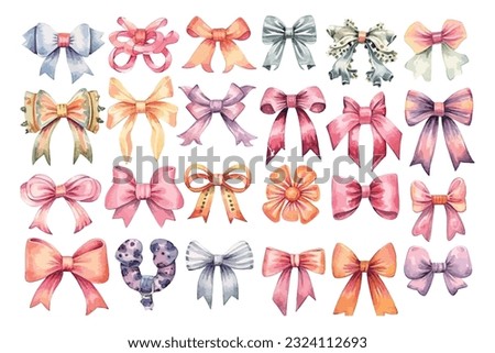 Hand-drawn watercolor bows and ribbons
