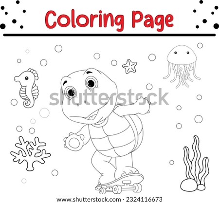 Vector Illustration Of Animal Coloring Page. turtle coloring page for kids.