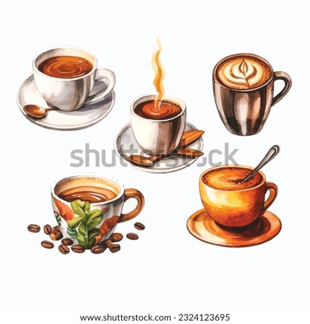 Beautiful Watercolor Coffee Illustrations on White Background