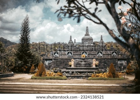 Buddhist temple among the trees in Indonesia, Bali.