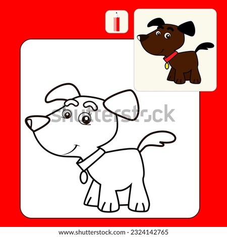 Coloring Book or Page Cartoon Illustration of standing dog for Children.
