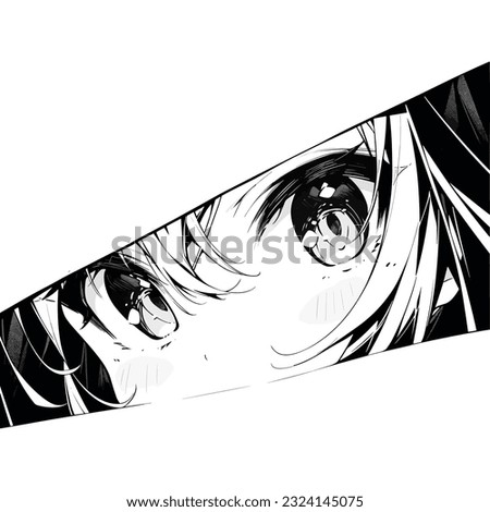 Anime Manga girl eyes looking from paper tear. Drawn anime girl peeps out. Isolated on white background. Vector illustration EPS10