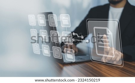 Documents management information system concept, Businessman using visual screen internet for Documents management information system and ERP program data directory in company, ERP document