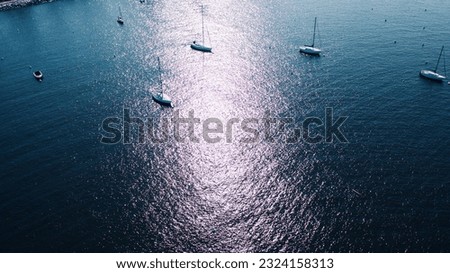 Sailboats in a water from above
