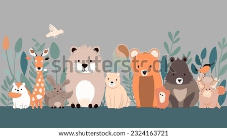 Jungle wildlife animals cartoon for book cover, e-book cover, reading book, writing book and sketch drawing book in flat poster banner wallpaper background vector illustration