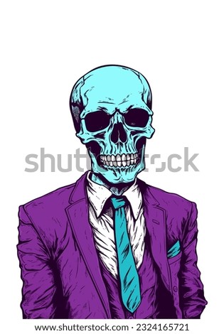 The juxtaposition of death and sophistication captured in a skull wearing a suit illustration, perfect for a striking logo design