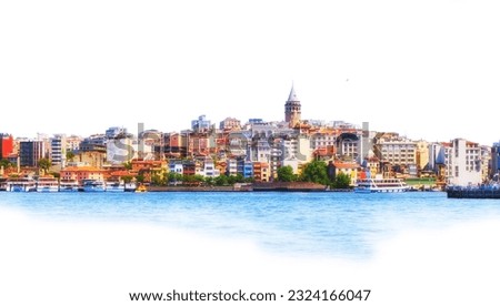 Istanbul, Turkey. View of the Galata Tower, old buldings, Beoglu district and the Golden Horn. Oil picture