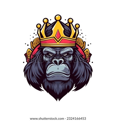 An iconic and recognizable gorilla wearing a crown vector clip art illustration, symbolizing power and leadership, suitable for sports teams, organization logos, and inspirational designs
