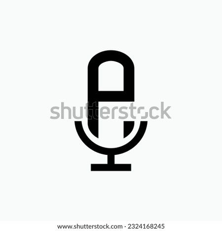 Initial podcast logo monogram with microphone shape minimalistic and modern