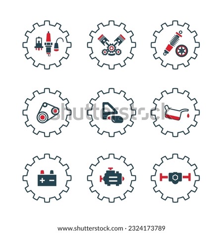 A set of vector icons and logos with car parts.