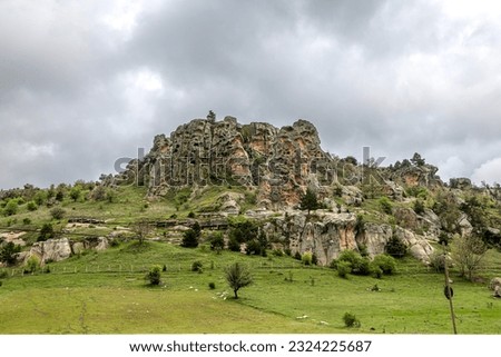 Phrygian Valley is a huge civilization and an exquisite geography, located between Eskişehir - Kütahya - Afyon, where Phrygians carved houses, castles and monuments into the rocks 3000 years ago. Royalty-Free Stock Photo #2324225687