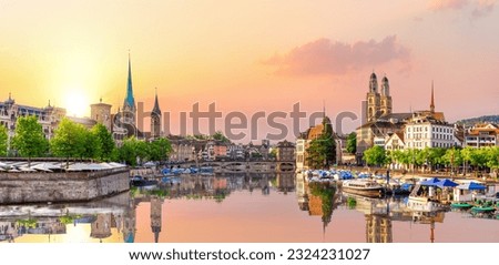 Aerial view on the downtown of Zurich and its reflection, Switzerland Royalty-Free Stock Photo #2324231027