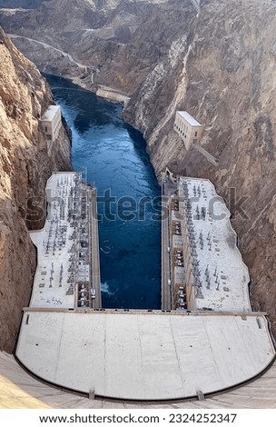 Hoover Dam and Lake Mead near Las Vegas, NV in the Springtime with the Blue waters of Lake Mead Royalty-Free Stock Photo #2324252347
