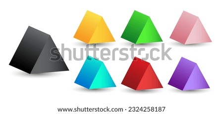 Set of vector triangular prisms with gradients and shadow for game, icon, package design, logo, mobile, ui, web, education. 3D triangular prism on a white background. Geometric figures for your design Royalty-Free Stock Photo #2324258187