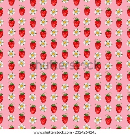 Strawberry flowers seamless pattern, Repeating background with summer fruit,  Berry and flower wallpaper, Summer food backdrop