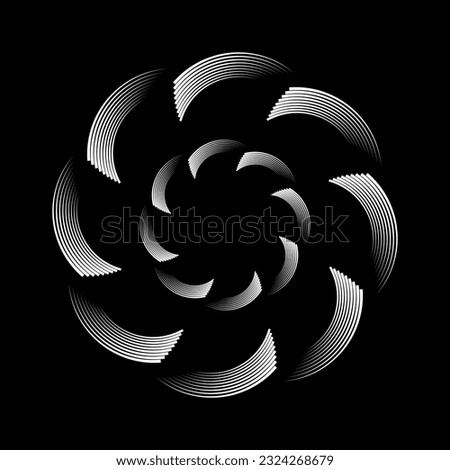 White vector stripes in circle form. Segmented circle. Helix. Geometric art. Circular shape. Trendy design element for border frame, round logo, tattoo, sign, symbol, web pages, print