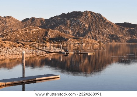 Lake Perris State Recreation Area at sunset Royalty-Free Stock Photo #2324268991
