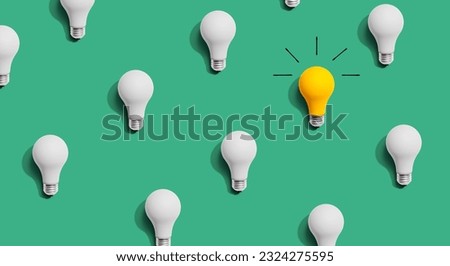 One out unique idea light bulb concept - Flat lay