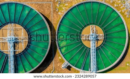 Drinking Water Treatment Technology and Distribution Plant. Aerial view of metropolitan waterworks authority. Water recycling industry.  Royalty-Free Stock Photo #2324289057