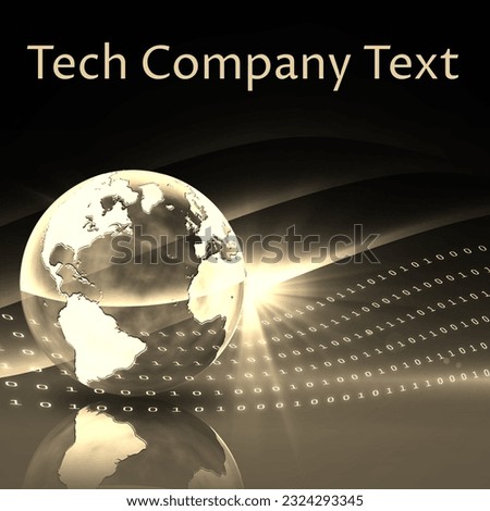 Tech company holding text space with globe, binary data and lights on black background. Technology business services social media post background template concept digitally generated image.