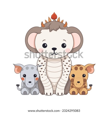 Cartoon animal vector illustration in nature, tiger, leopard, fox, weasel, cat, dog, elephant, lion, giraffe, bear, with colorful, beautiful, clear image, size big