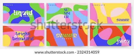 Creative covers or horizontal posters in modern minimal style for corporate identity, branding, social media ads, promo. Modern layout design templates with dynamic overlay colorful liquid shapes Royalty-Free Stock Photo #2324314059