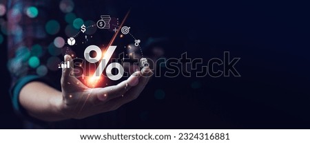 interest rates and dividends, investment returns, income, retirement Compensation fund, investment, dividend tax, upward direction percentage symbol. saving money for investment, long term investment Royalty-Free Stock Photo #2324316881