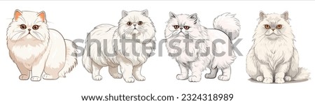 Persian cat, 5 styles cartoon vector, in the style of detailed character illustrations and smooth lines.