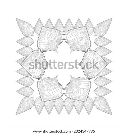 Pleasing decorative flower of Coloring book page for adult in Black outline and white background