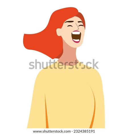 Young beautiful woman is chanting. Sings or screams. The concept of support, the right to vote. Modern cartoon flat style vector illustration isolated on white.
