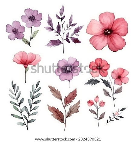 Watercolor flowers. Set Watercolor of multicolored colorful soft flowers. Flowers are isolated on a white background. Flowers pastel colors illustration Royalty-Free Stock Photo #2324390321