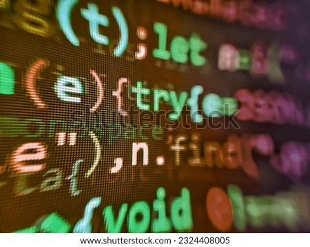 Monitor closeup of function source code. Programming Javascript on laptop computer screen Program code - angle view. CSS, JavaScript and HTML usage. Website design