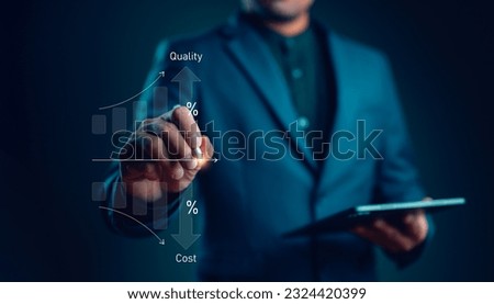 Control Quality and cost optimization for products or services to improve customer satisfaction, enhance company performance. Businessman touching concept. Successful corporate strategy, management. Royalty-Free Stock Photo #2324420399