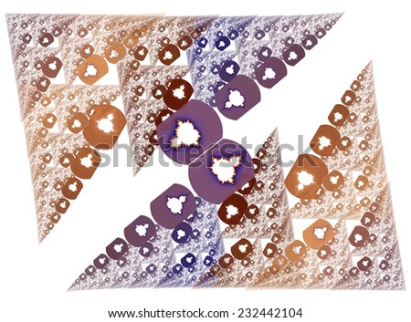 Funky blue, orange and brown abstract Mandelbrot design on white background 