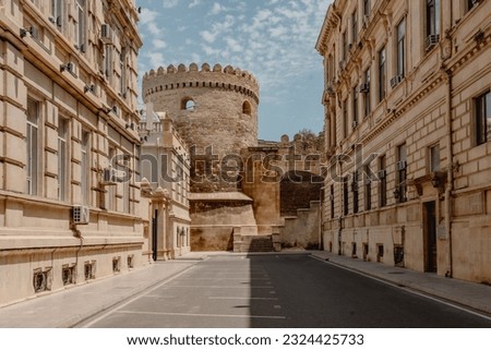 Empty street in old city of Baku, Azerbaijan. Old city Baku. Old City buildings in the summer hot day.