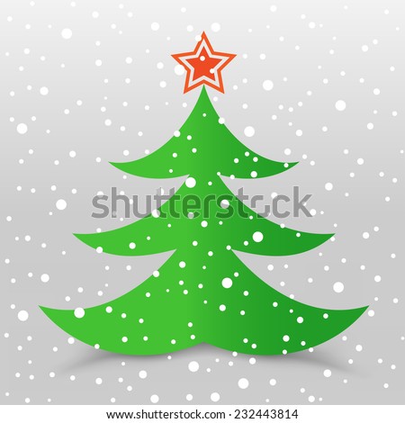 The Christmas tree with star and snow gray background