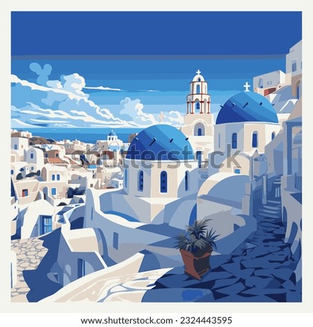 Santorini Greece vector illustration wallpaper stamp Royalty-Free Stock Photo #2324443595
