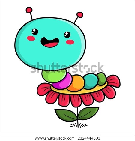 Illustration of a cute worm in a flower, , design for t-shirt