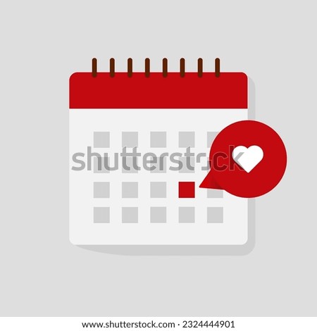 Calendar icon.Love.Vector illustration,flat style.Month and date.Sunday,Monday,Tuesday,Wednesday,Thursday,Friday,Saturday.Week,weekend.