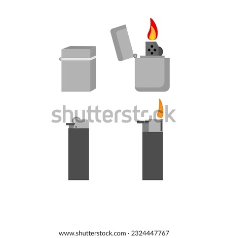 Lighter on a white background. Various lighters. Vector illustration