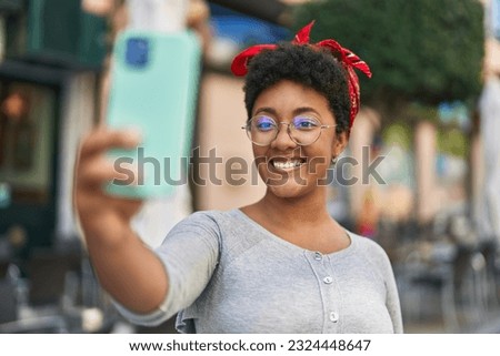 African american woman smiling confident make selfie by smartphone at street