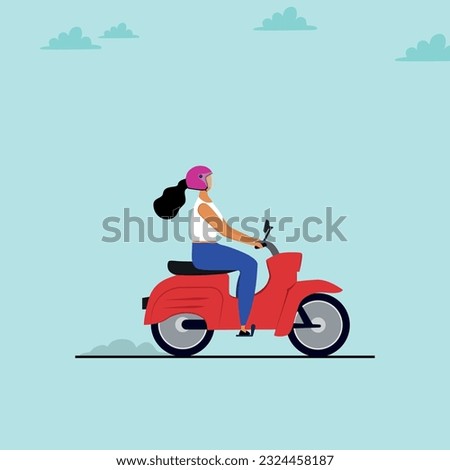 Woman Riding Motorcycle Icon Vector Design.