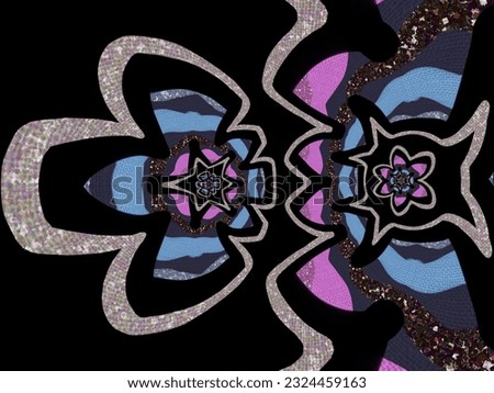 A hand drawing pattern made of pink grey and blue with black and glitter