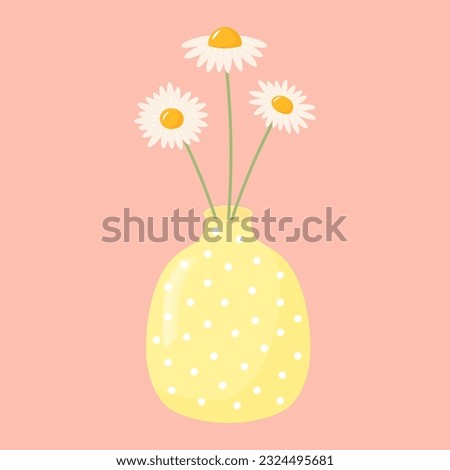 Vase with daisies. Bouquet of chamomile in pastel vase. Still life postcard. Cartoon flat illustration. Royalty-Free Stock Photo #2324495681