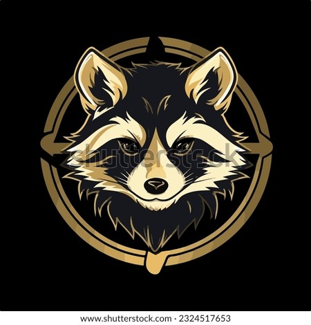 Cute cartoon raccoon in logo, icon style, 2d flat doodle illustration. 
