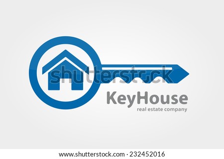 Vector logo design element on white background. Real estate, key, house, home Royalty-Free Stock Photo #232452016